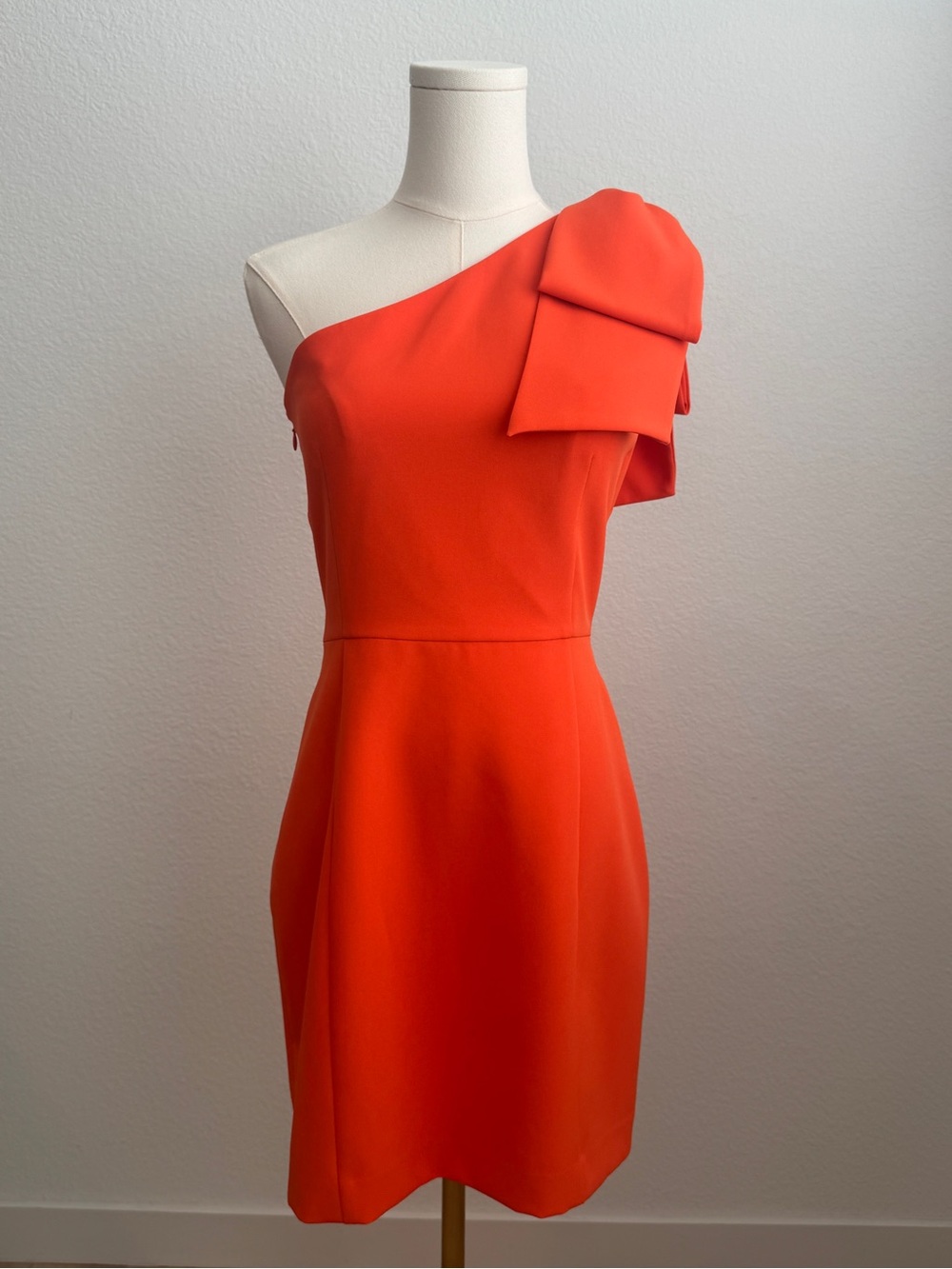 Gianni Bini One-Shoulder Orange Cocktail Dress with Folded Shoulder Bow